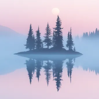 Misty lake with silhouetted trees at dawn - Image 2