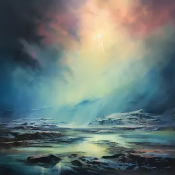 Realistic depiction of ethereal aurora lights over barren Arctic landscape - Image 1