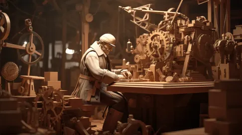 Sepia-toned low poly steampunk inventor at a workbench - Image 2