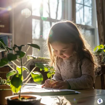 Elementary student documenting a plant growth experiment in sunlight. - Image 4