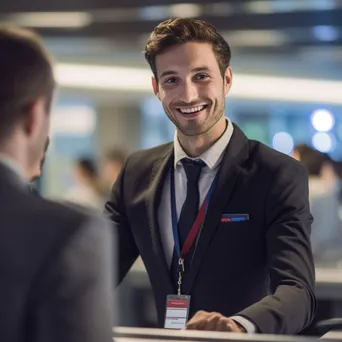 A businessman interacting at an airport check-in desk - Image 3