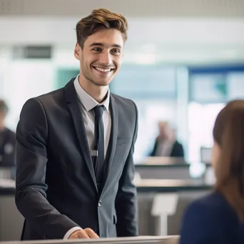 A businessman interacting at an airport check-in desk - Image 4