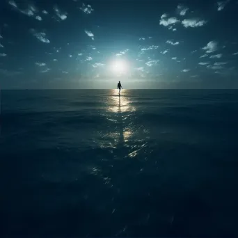 Person floating above ocean under full moon - Image 2