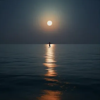 Person floating above ocean under full moon - Image 3