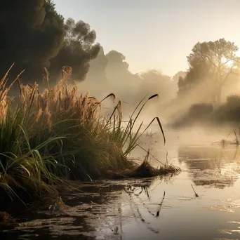 Morning mist over a desert oasis - Image 4