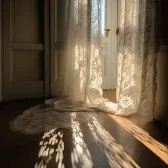 Intricate lace curtain shadows on a sunlit floor - Image 3