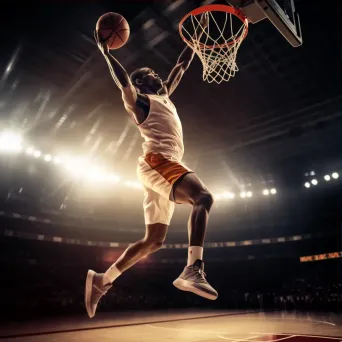 Basketball player jumping for a dunk in arena lights - Image 3