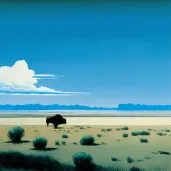 Solitary bison grazing under a big, blue sky - Image 3