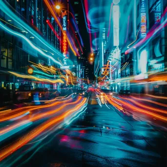 Abstract light trails on city streets at night with neon colors - Image 1