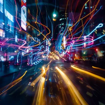 Abstract light trails on city streets at night with neon colors - Image 3