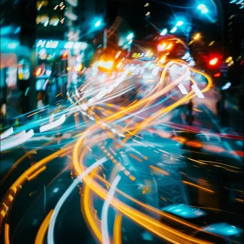 Abstract light trails on city streets at night with neon colors - Image 4