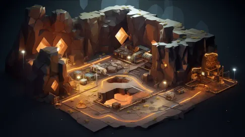 Isometric view of a low poly underground mine with glowing gems - Image 4