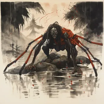 Ink wash painting of the African legend Anansi Spider in Ukiyo-e style - Image 4