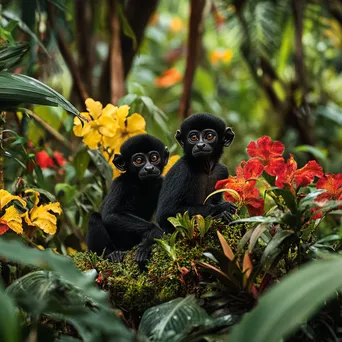 Vibrant jungle habitat with diverse wildlife and flowers - Image 3