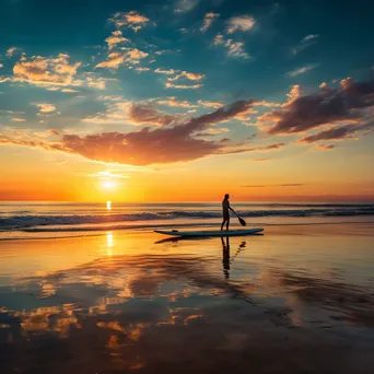 Lone paddleboarder at sunset - Image 3