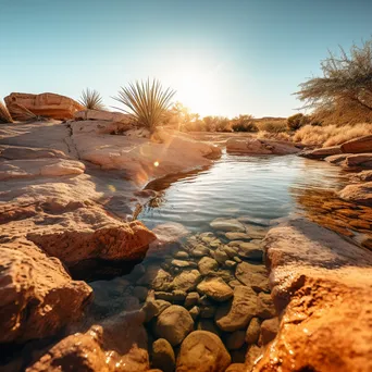 Oasis in the desert with clear water and rocks - Image 1