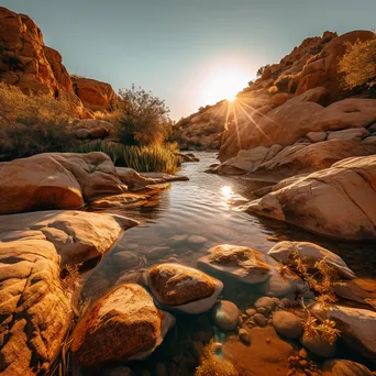 Oasis in the desert with clear water and rocks - Image 4