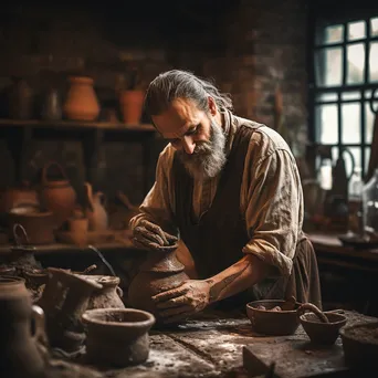 Artisan pouring water into clay for brick-making - Image 1