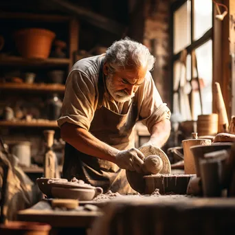 Artisan pouring water into clay for brick-making - Image 2