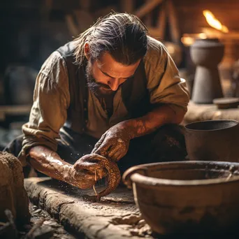 Artisan pouring water into clay for brick-making - Image 3