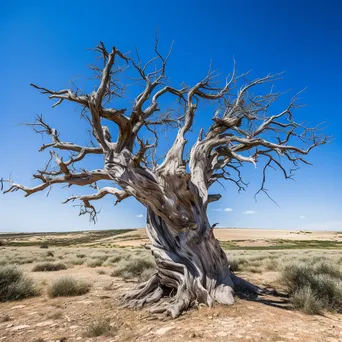 Weathered olive tree against a clear blue sky - Image 2