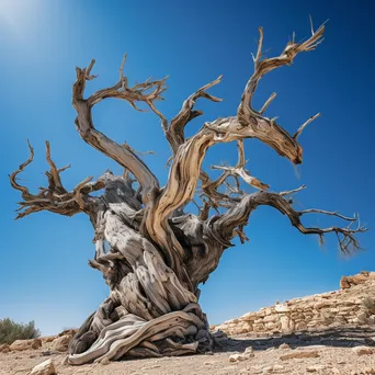 Weathered olive tree against a clear blue sky - Image 3