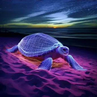 Leatherback sea turtle on moonlit beach heading towards ocean - Image 3