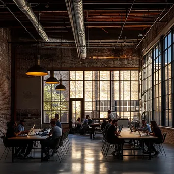 Group of professionals brainstorming in an industrial-style co-working space - Image 2