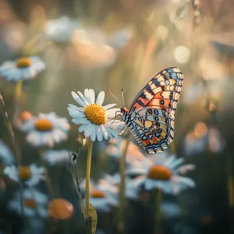 Butterfly on a daisy in a sunlit flower garden. - Image 3