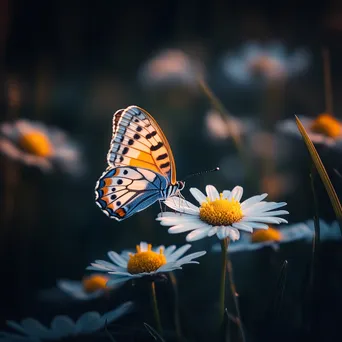 Butterfly on a daisy in a sunlit flower garden. - Image 4