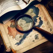 Magnifying glass on an ancient map symbolizing knowledge quest and discovery - Image 1