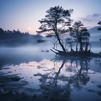 Misty lakeside scene at twilight - Image 4