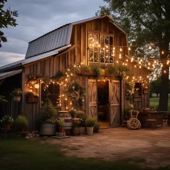 Whimsical barn decorated with fairy lights - Image 1