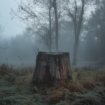 Ancient tree stump in a foggy woodland with soft light - Image 2