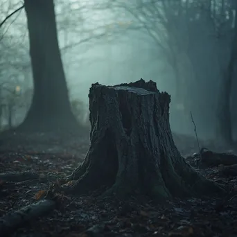 Ancient tree stump in a foggy woodland with soft light - Image 3