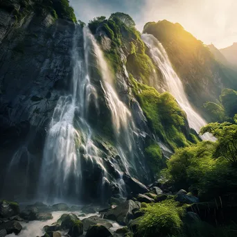 Cascading Mountain Waterfall