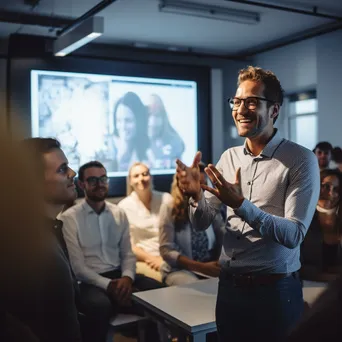 Professional presenting ideas on projector to an attentive audience - Image 2