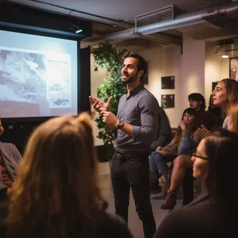 Professional presenting ideas on projector to an attentive audience - Image 4