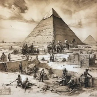 Construction scene of the Great Pyramid of Giza with laborers and the Pharaoh - Image 2