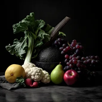 Still life arrangement of fruit in black and white high contrast - Image 3