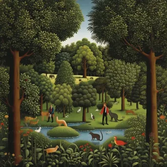 Image showing Adam and Eve in a lush garden with abundant wildlife - Image 3