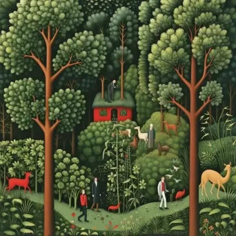 Image showing Adam and Eve in a lush garden with abundant wildlife - Image 4