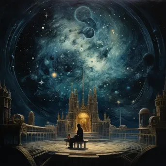 Oil painted steampunk-style cosmic observatory against the backdrop of a starry nebula - Image 2