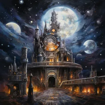 Oil painted steampunk-style cosmic observatory against the backdrop of a starry nebula - Image 3