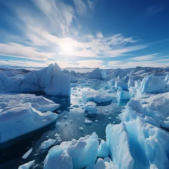 Aerial view of a glacier with icebergs in a serene blue sea - Image 4