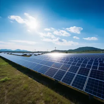 Solar energy farm with photovoltaic panels under sunlight - Image 4