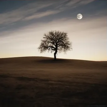 Moonlit meadow with lone tree under full moon - Image 3