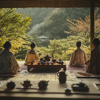 Participants holding a traditional tea ceremony outdoors - Image 1