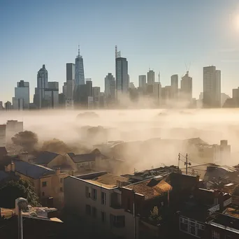 Rooftop view of a city skyline covered in morning fog - Image 3