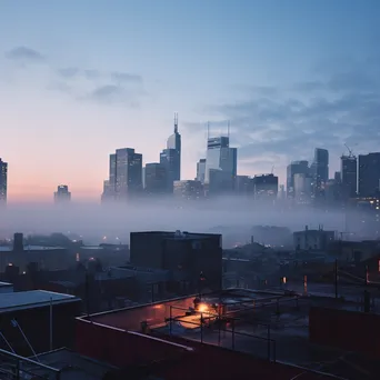 Rooftop view of a city skyline covered in morning fog - Image 4